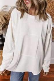 White Solid Color Drop Shoulder Baggy Sweatshirt (size: (US 4-6)S)