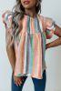 Multicolor Striped Back Button Keyhole Layered Sleeve Blouse