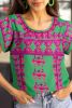 Rose Boho Abstract Print Split Cap Sleeve Blouse