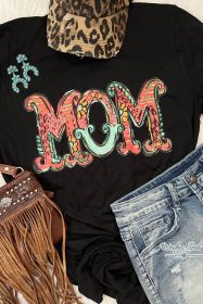 Black Floral MOM Graphic Crew Neck T Shirt (size: (US 16-18)XL)