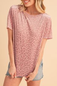 Pink Leopard Print Contrast Neckline Short Sleeve Blouse (size: (US 16-18)XL)
