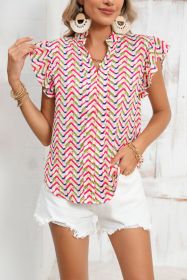 Multicolor Chevron Print Frill V Neck Ruffle Blouse (size: (US 4-6)S)