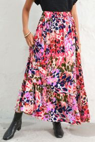 White Abstract Print High Waist Maxi Skirt (size: (US 16-18)XL)