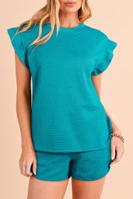 Skobeloff Textured Ruffle Split Top and Drawstring Shorts Set (size: (US 16-18)XL)