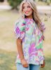 Green Abstract Print Smocked Bubble Sleeve Blouse