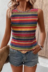 Yellow Ethnic Wavy Pattern Round Neck Sleeveless Top (size: (US 24-26)XXXL)