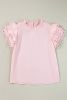 Light Pink Ricrac Layered Cap Sleeve Frill Neck Blouse