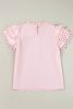 Light Pink Ricrac Layered Cap Sleeve Frill Neck Blouse