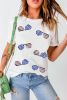 White Flag Day Stripe Star Sunglasses Graphic Round Neck Tee