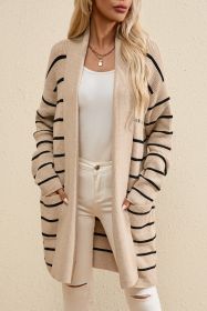 Black Stripe Side Pockets Open Front Cardigan (size: (US 16-18)XL)