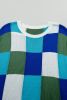 Dark Blue Checkered Color Block Cap Sleeve Knitted Top