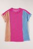 Rose Red Crinkle Rib Colorblock Crew Neck T Shirt