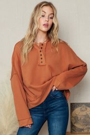 Orange Basic & Casual Button Front Pullover Hoodie (size: (US 16-18)XL)