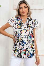 Black Floral Print Ruffle Flutter Sleeve Tied V Neck Blouse (size: (US 16-18)XL)