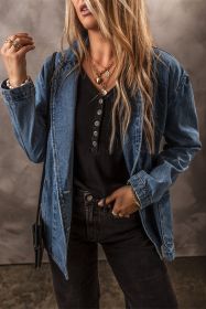 Sail Blue Side Pockets Lapel Collar Denim Jacket (size: (US 16-18)XL)
