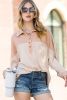 Apricot Waffle Knit Contrast Oversized Henley Top