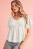 Oatmeal Shirred V Neck Short Flutter Sleeve Textured Blouse