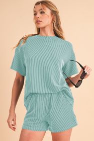 Iceland Blue Ribbed Textured Loose Fit Tee & Shorts Set (size: (US 16-18)XL)