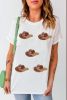 White Sequin Hats Graphic Round Neck T Shirt