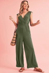 Jungle Green Deep V Pocketed Pleated Wide Leg Jumpsuit (size: (US 16-18)XL)