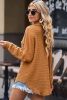 Brown Pocket Buttons Front Waffle Knit Shacket