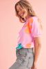 Pink Colorful Flower Print Bubble Sleeve Tee