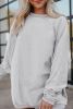 Light Grey Drop Shoulder Crinkle Rib Oversized Sweatshirt