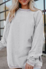Light Grey Drop Shoulder Crinkle Rib Oversized Sweatshirt (size: (US 16-18)XL)
