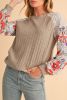 Parchment Floral Patchwork Raglan Sleeve Ribbed Blouse