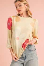 Apricot 60s Flower Print Ruched Bracelet Sleeve Top (size: (US 4-6)S)
