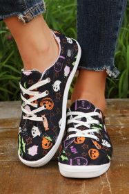 Black Halloween Pumpkin Spider Ghost Print Sneakers (size: (US 8.5)40)