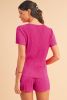 Bright Pink Ribbed Pleated Tee and Pocketed Shorts Set