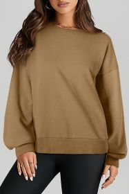 Brown Solid O Neck High Low Hem Pullover Sweatshirt (size: (US 16-18)XL)