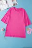 Rose Red Solid Color Side Slit Tunic Top