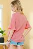 Peach Blossom Ruffled Short Sleeve V Neck Textured Blouse