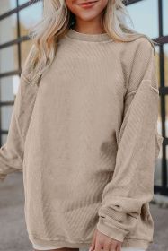 Smoke Gray Plain Drop Sleeve Crinkle Rib Oversized Sweatshirt (size: (US 16-18)XL)