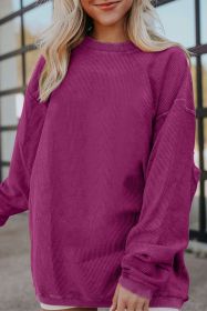 Festival Fuchsia Plain Drop Sleeve Crinkle Rib Oversized Sweatshirt (size: (US 16-18)XL)