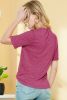 Bright Pink Ribbed Splicing Short Sleeve Round Neck T-shirt