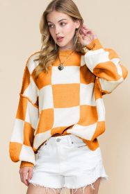 Orange & White Plaid Exposed Seam Bishop Sleeve Sweater (size: (US 16-18)XL)