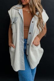 Light Grey Flap Pocket Button Front Patchwork Jacket Vest (size: (US 8-10)M)