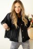 Black Raw Edge Ruffle Short Sleeve Denim Jacket