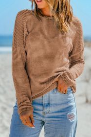 Khaki Waffle Knit Casual Drop Shoulder Long Sleeve Top (size: (US 16-18)XL)