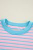 Pink Stripe Contrast Trim High Low Tunic Sweatshirt