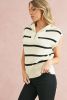 White Stripe Zipped Collar Cap Sleeve Knit Top
