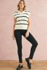 White Stripe Zipped Collar Cap Sleeve Knit Top