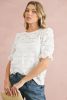 White Flower Eyelet Jacquard Keyhole Puff Sleeve Blouse