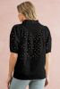 Black Hollow-out Flower Embroidered Short Puff Sleeve Blouse