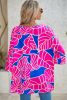 Rose Red Leaf Print V Neck Loose Blouse