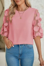 Dusty Pink Applique Mesh Splicing Sleeve Blouse (size: (US 16-18)XL)