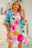 White Puff Sleeve Tied Split Neck Colorful Floral Flowy Dress